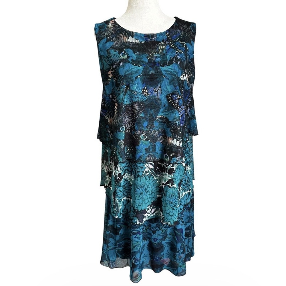 Desigual Dress XL Butterfly Peacock Tiered Mesh A Line Blue Art To Wear | 58-5
